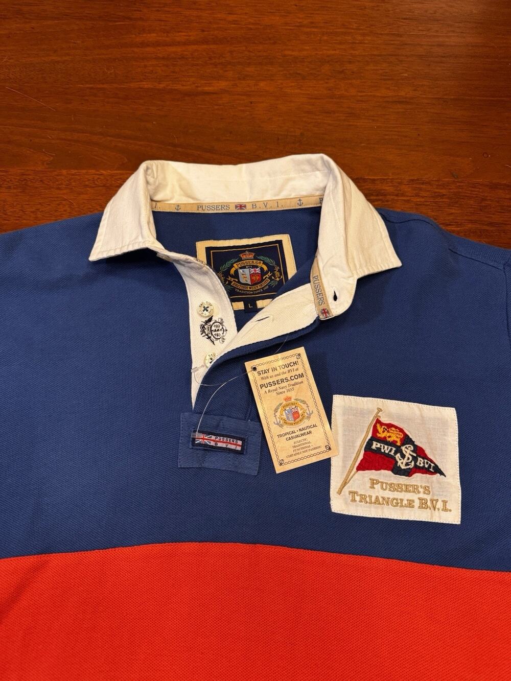 Pusser’s Mens L BVI Rugby Polo Shirt Colorblock British West Indies Nautical NWT